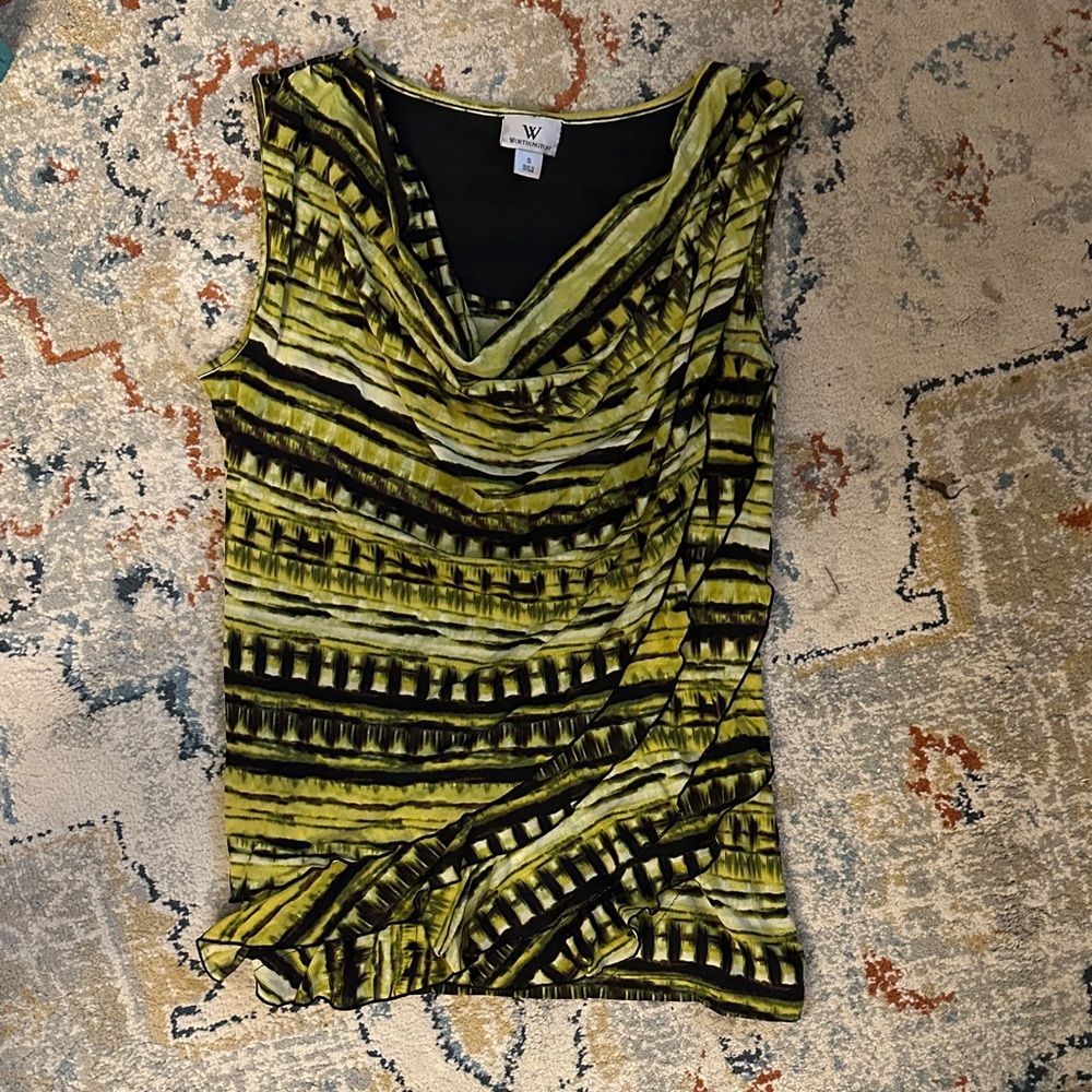 Worthington Green and Black Striped Tank Top